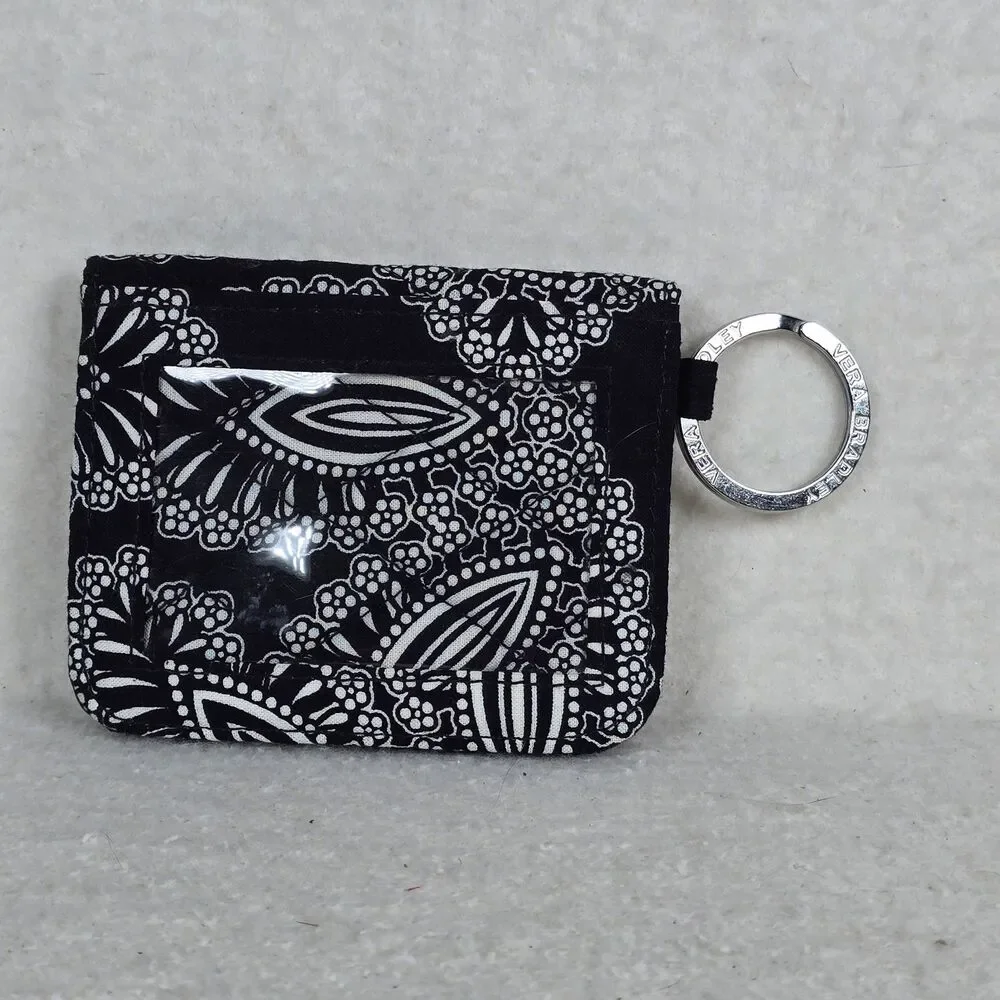 Vera Bradley Blanco Bouquet Black White Small Snap Close ID Card Wallet Keyring